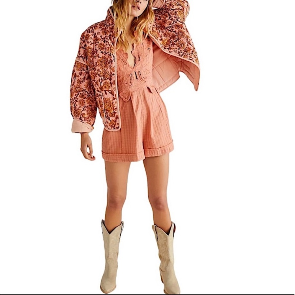 Free People Finnley Cutwork Romper in Sunbaked Size 8